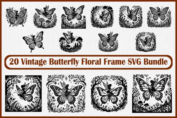 20 Vintage Butterfly Floral Frame SVG Bundle for Blogs and Crafts