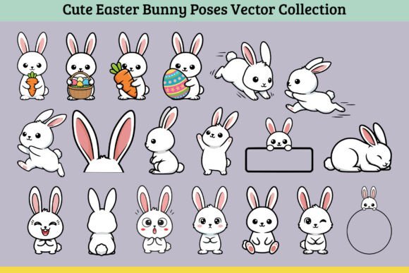 Cute Easter Bunny Poses Vector Collection for Website & Editorial Graphics