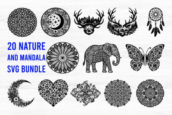 Elevate Your Website and Editorial Designs with the 20 Nature and Mandala SVG Bundle
