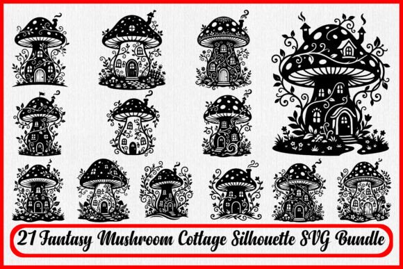 Fantasy Mushroom Cottage Silhouette: A Magical Embroidery Addition