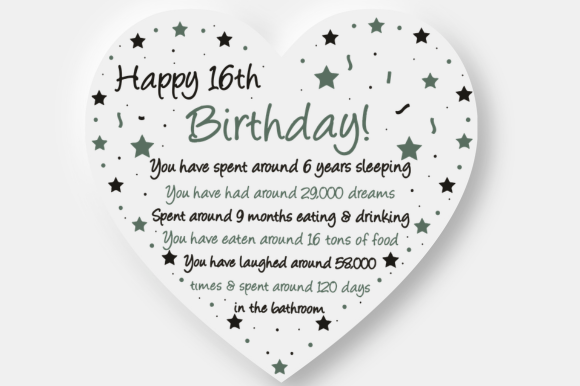 Funny 16th Birthday Heart Card: A Graphic Design Asset for Crafts and Themed Projects
