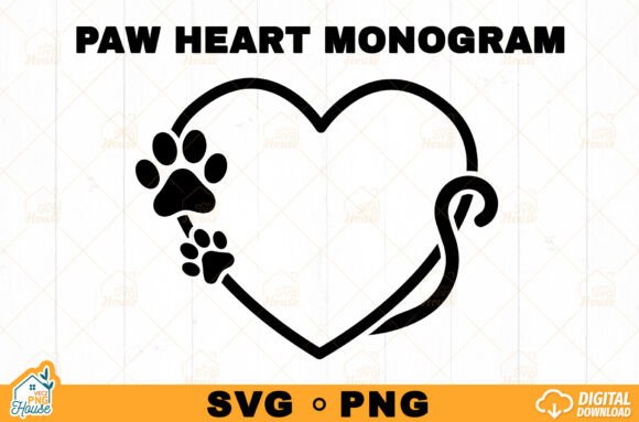 Paw Heart Monogram Doodle Heart SVG for Crafts and Graphics