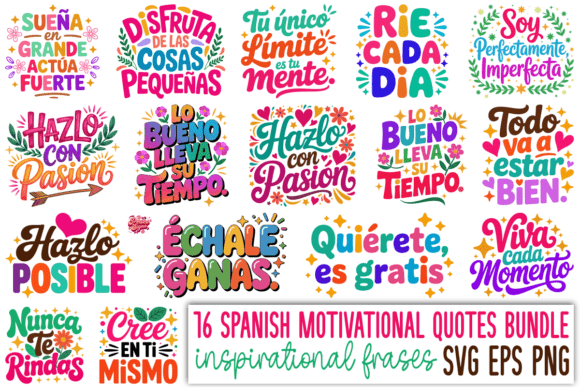 Spanish Motivational Quotes PNG Bundle: A Versatile Graphic Design Asset for Content Creators