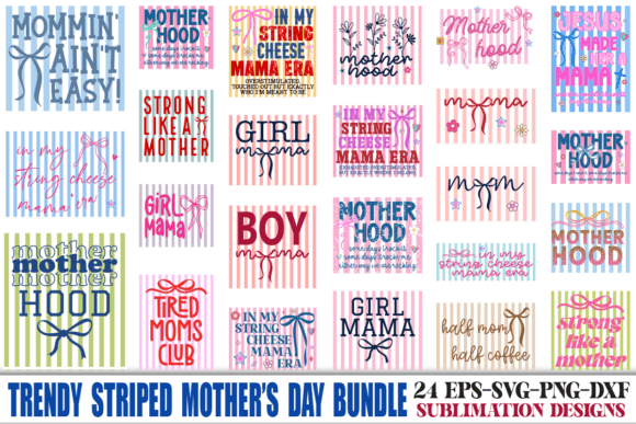 Striped Mother’s Day PNG Bundle for T-Shirt Designs & Creative Projects