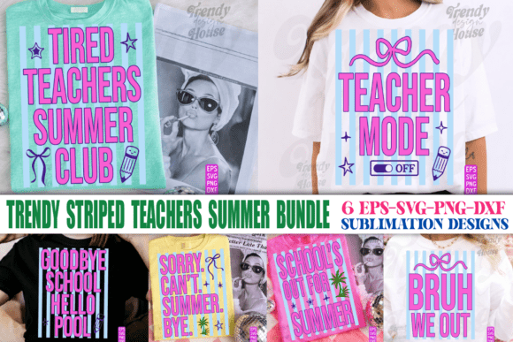 Striped Summer Teachers SVG PNG Bundle for T-Shirt Designs & Graphics