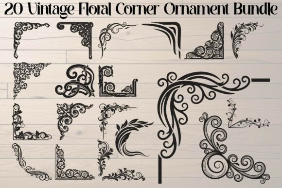 Vintage Floral Corner Ornament: A Decorative Graphic for Timeless Design Projects