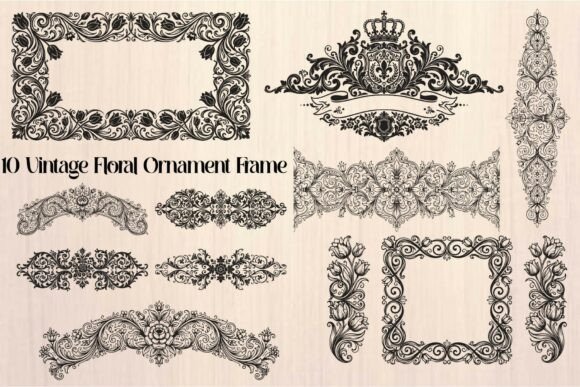 Vintage Floral Ornament Frame for Crafts and Graphics Projects
